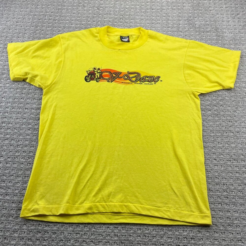Vintage 80s Screen Stars Best T-Shirt Men Large L Yellow Steamboat Springs CO
